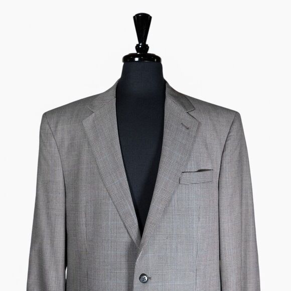 Jos. A. Bank Mens Blazer Gray Blue Plaid Check Wool Lined Jacket Sport Coat 44L - Picture 4 of 8